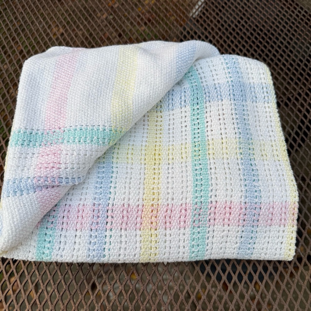 Beacon Baby Crochet Pastel Plaid Wafle Loom Weave Cotton Knit Crib Blanket 32x44